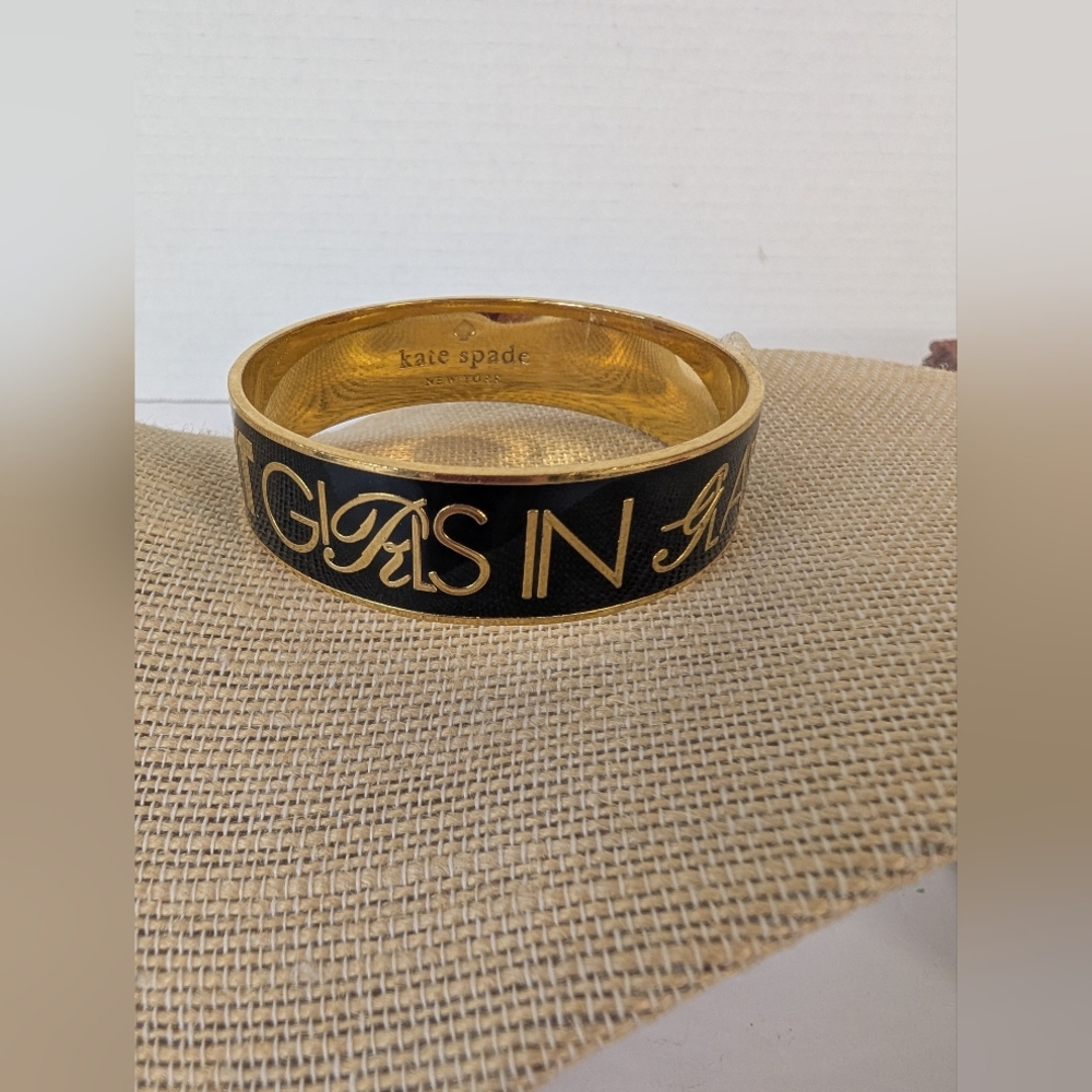 Kate Spade Black Gold Statement Bangle "Boy's Passes And Glasses"